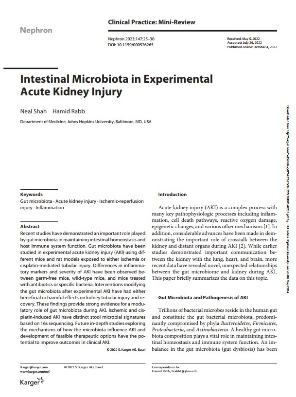 Intestinal microbiota in experimental acute kidney injury